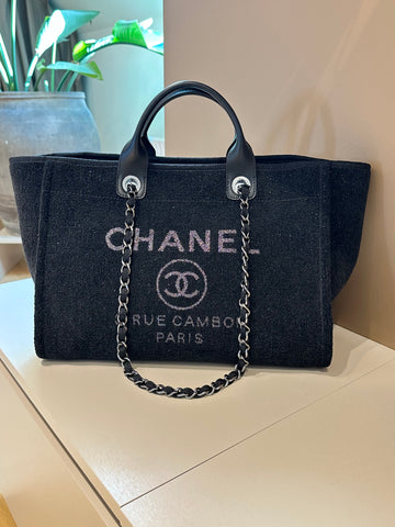 Chanel Deauville Large Black Boucle Tweed SHW