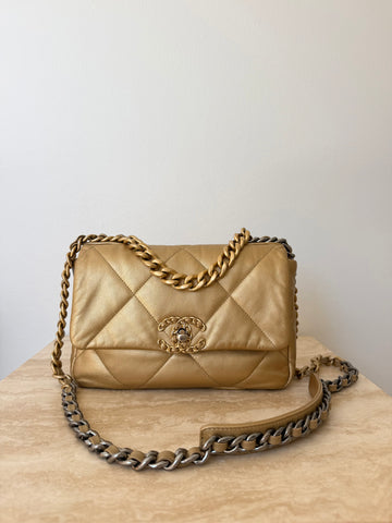 Chanel 19 Small Metallic Gold Lambskin