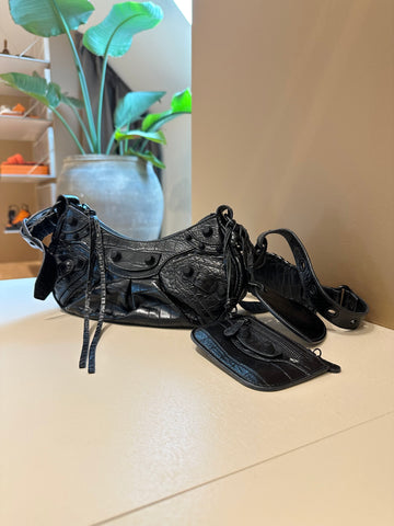 Balenciaga Le Cagole XS Crocodile Embossed Bag Black