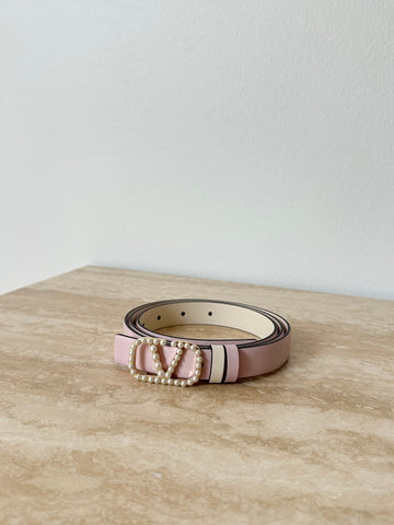 Valentino Garavani Pearly Vlogo Reversible Belt Rose Quartz/ Light Ivory 95 cm