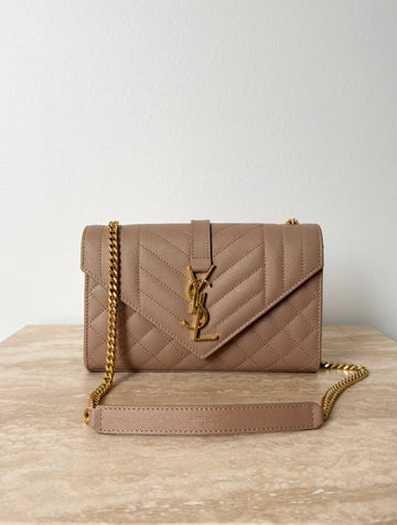 YSL Envelope Small Bag Dark Beige GHW