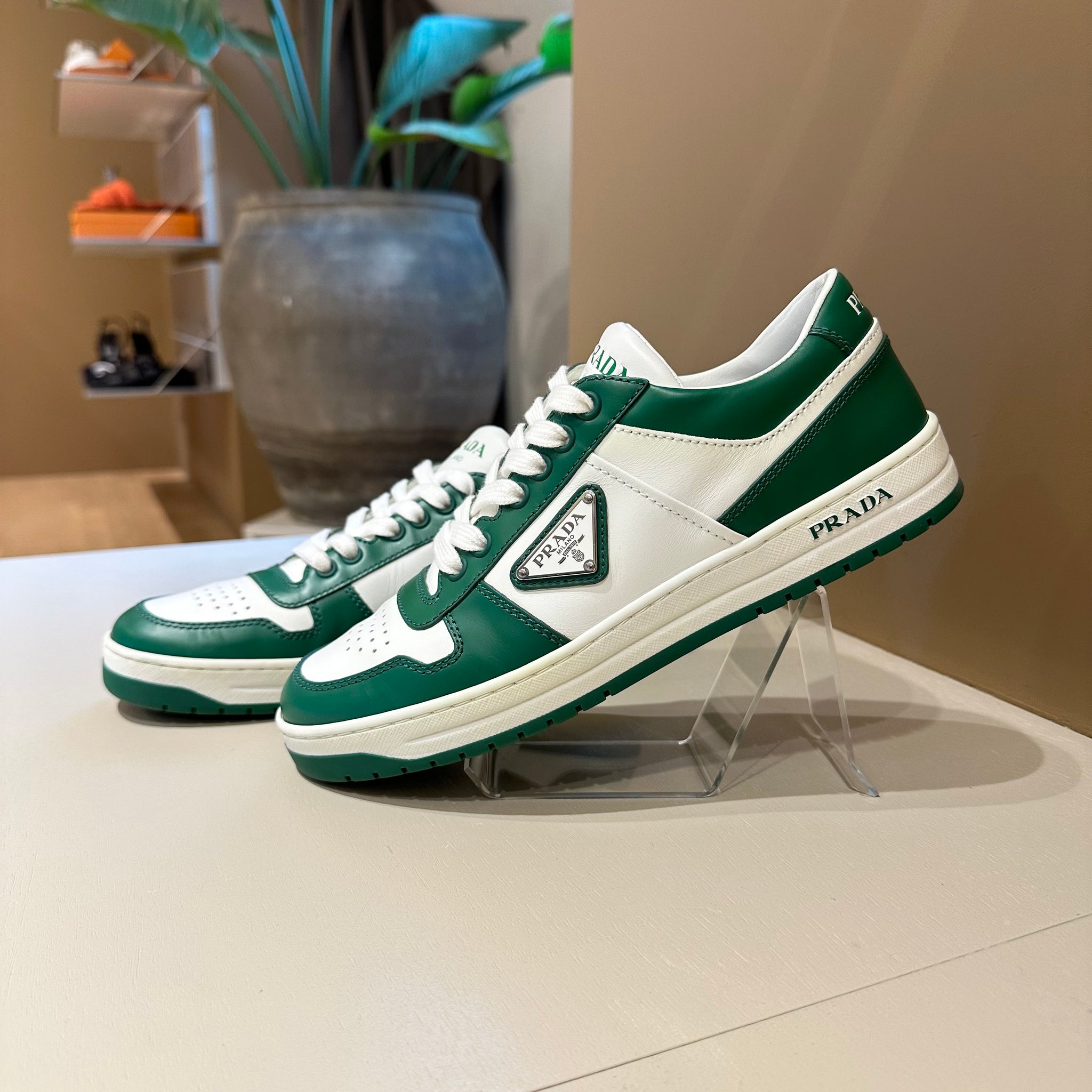 Prada Downtown Leather Sneakers Green/White 38,5