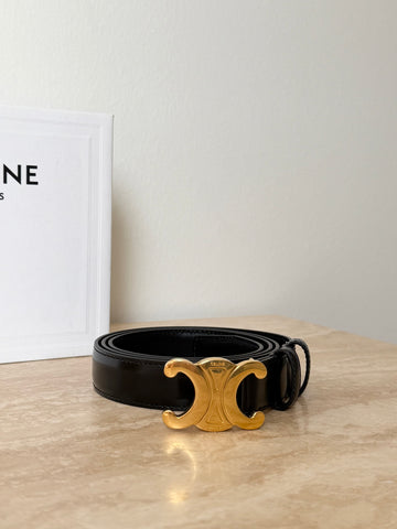 Celine Medium Triomphe Belt Black Taurillon Leather GHW