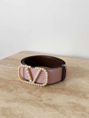 Valentino Garavani Pearly Vlogo Reversible Belt Porcelain Rose/Brown 95 cm