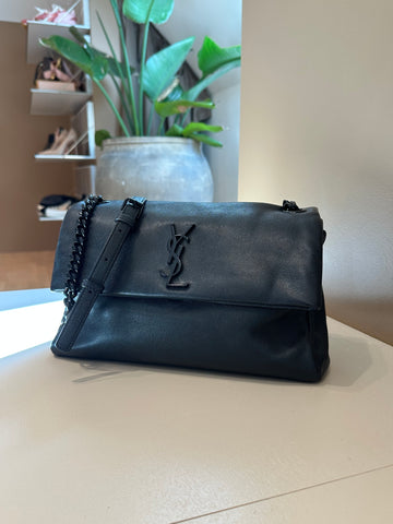 YSL Grain de Poudre West Hollywood Medium Flap Bag Black BHW