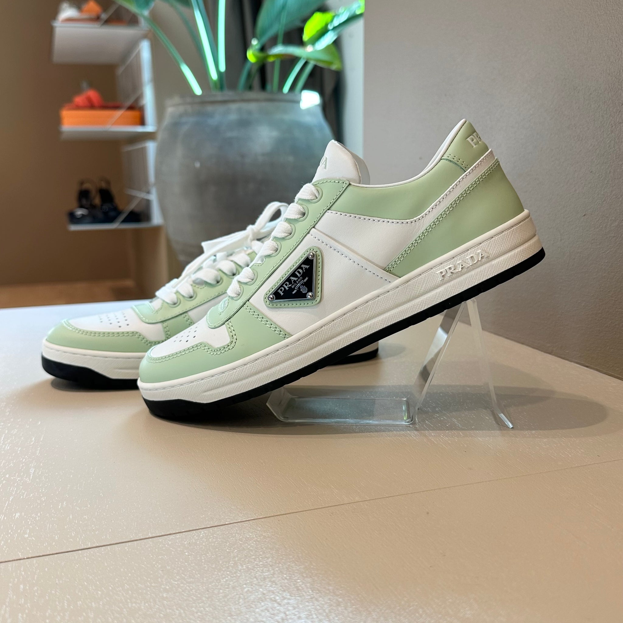 Prada Downtown Leather Sneakers Mint/White 38,5