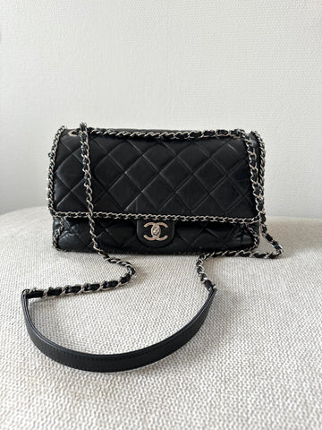 Chanel Chain Around Flap Bag Black Crumpled Calfskin SHW