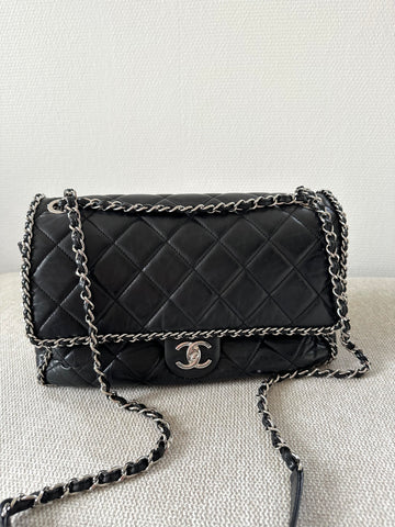 Chanel Chain Around Flap Bag Black Crumpled Calfskin SHW