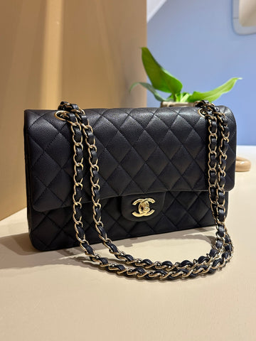 Chanel Medium Classic Flap Bag Dark Navy Light GHW