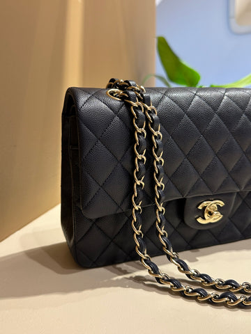 Chanel Medium Classic Flap Bag Dark Navy Light GHW