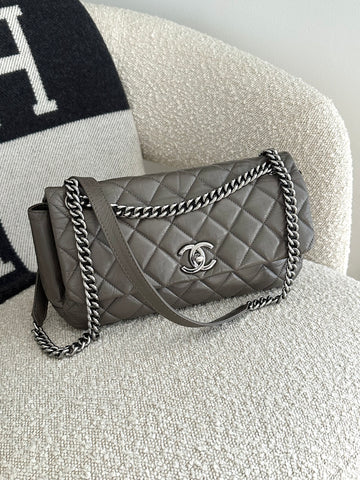 Chanel Lady Pearly Quilted Flap Bag Grey Aged Calfskin Ruthenium SHW