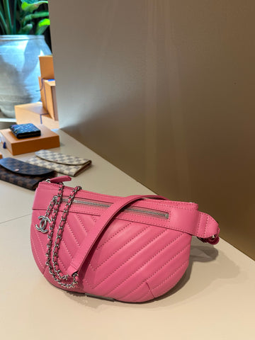 Chanel Chevron Quilted Waist Belt Bag Pink SHW