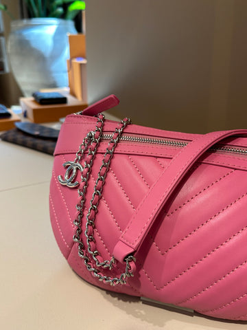 Chanel Chevron Quilted Waist Belt Bag Pink SHW