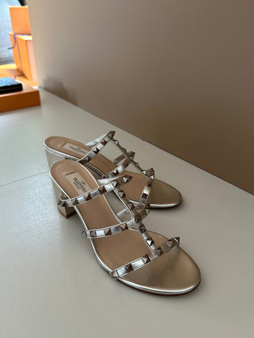 Valentino Garavani Rockstud 60 mm Metallic Sandals 39