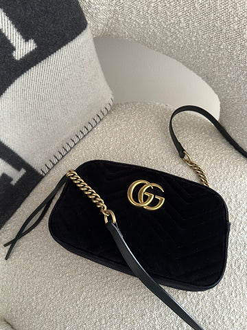 Gucci GG Marmont Velvet Small Matelassé Bag Black