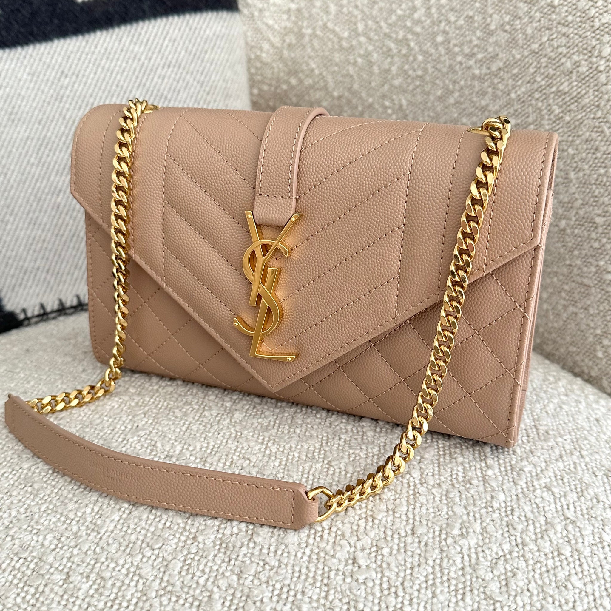 YSL Envelope Small Bag Dark Beige GHW