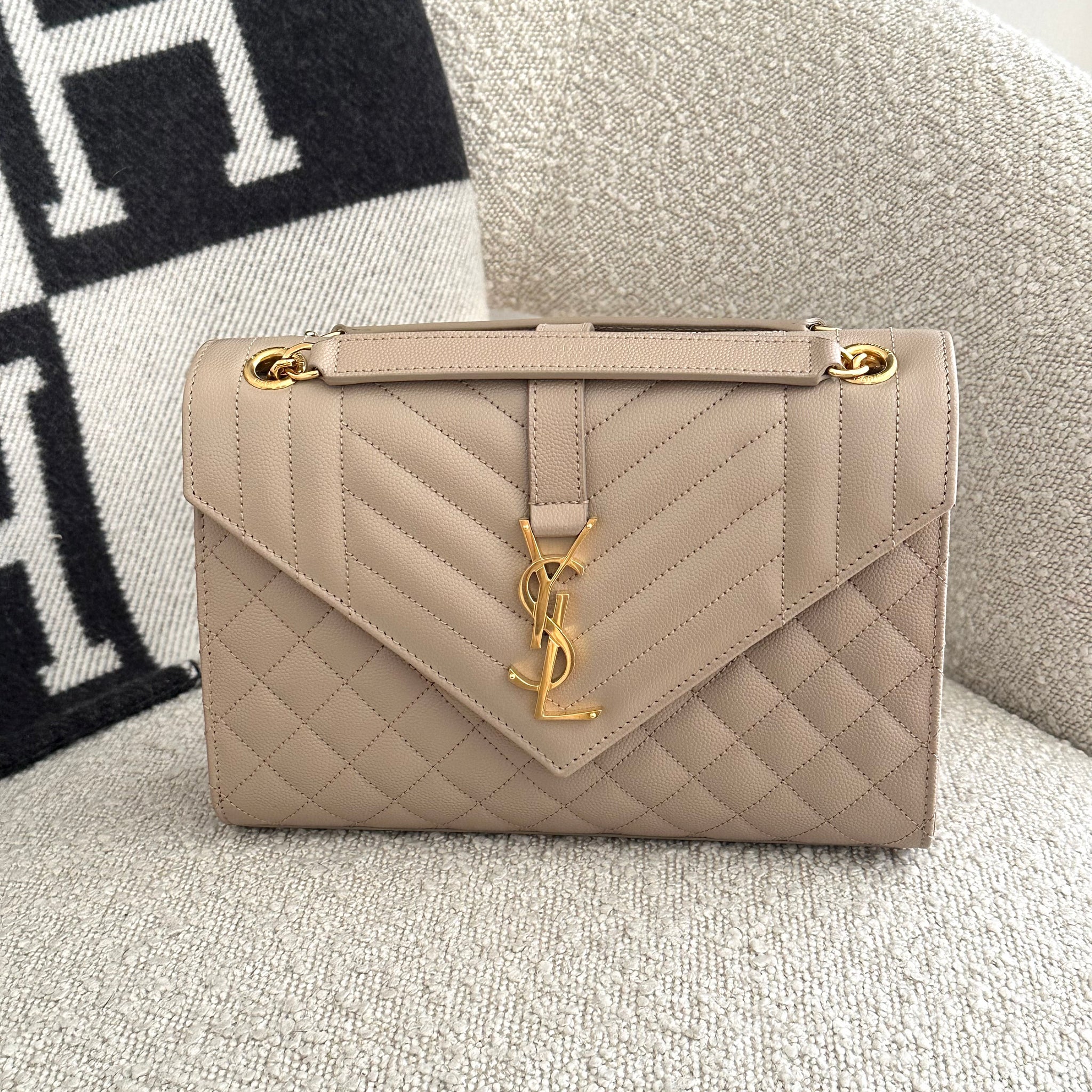 YSL Envelope Medium Bag Beige GHW