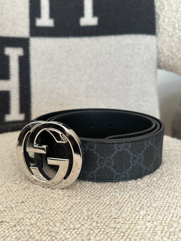 Gucci GG Interlocking Belt Black and Grey SHW