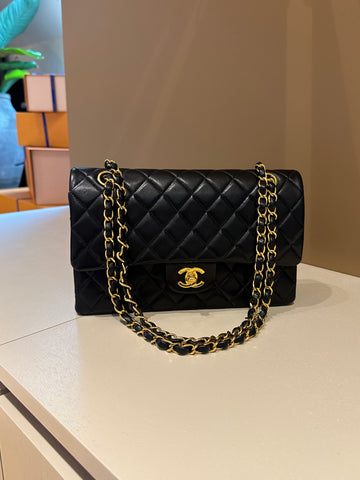 Chanel Vintage Medium Classic Double Flap Bag Black Lambskin 24K GHW