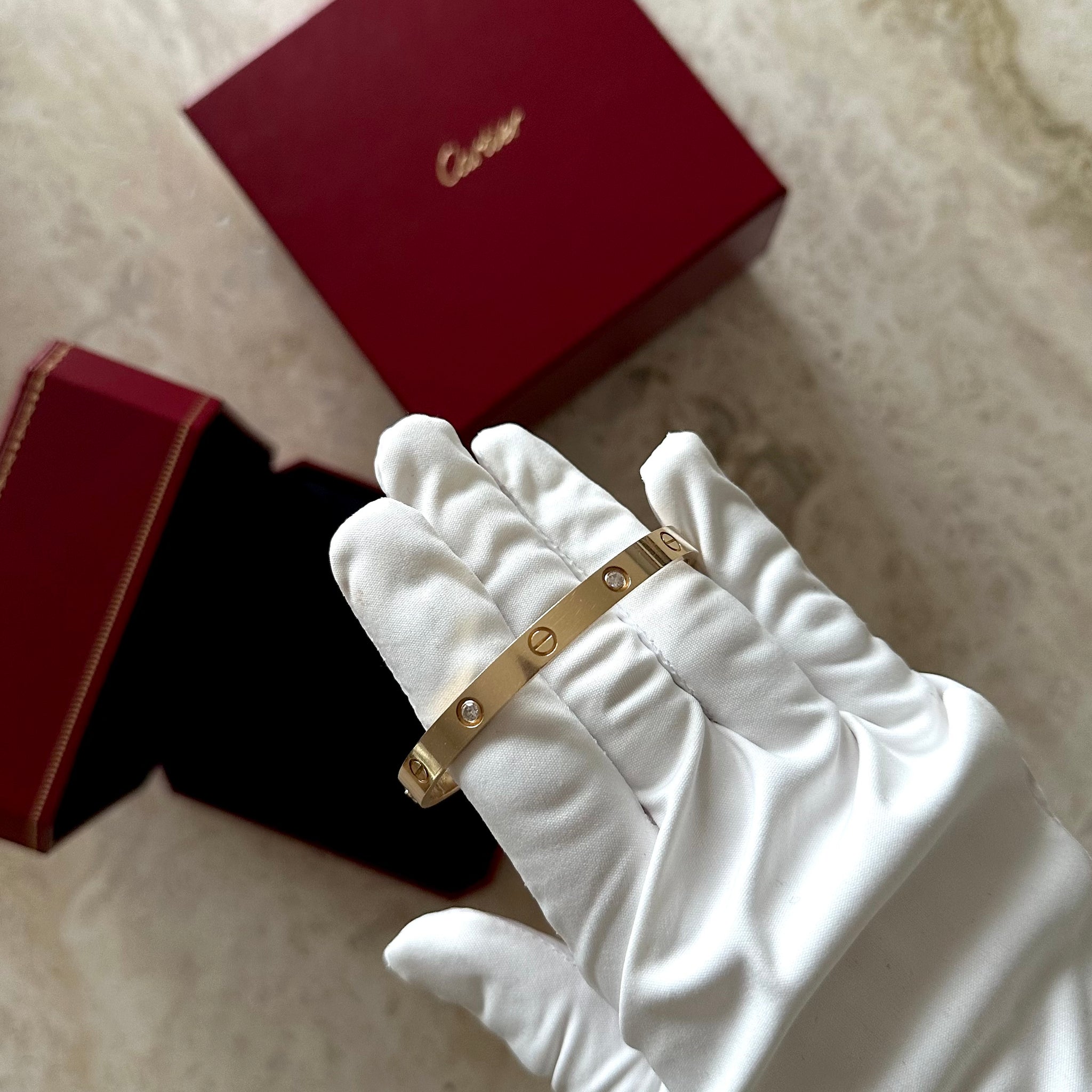 Cartier 18K Love Bracelet 4 Diamonds Yellow Gold