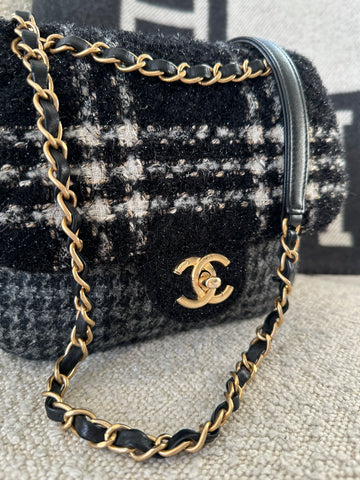 Chanel Small Tweed Flap Bag Black Aged GHW